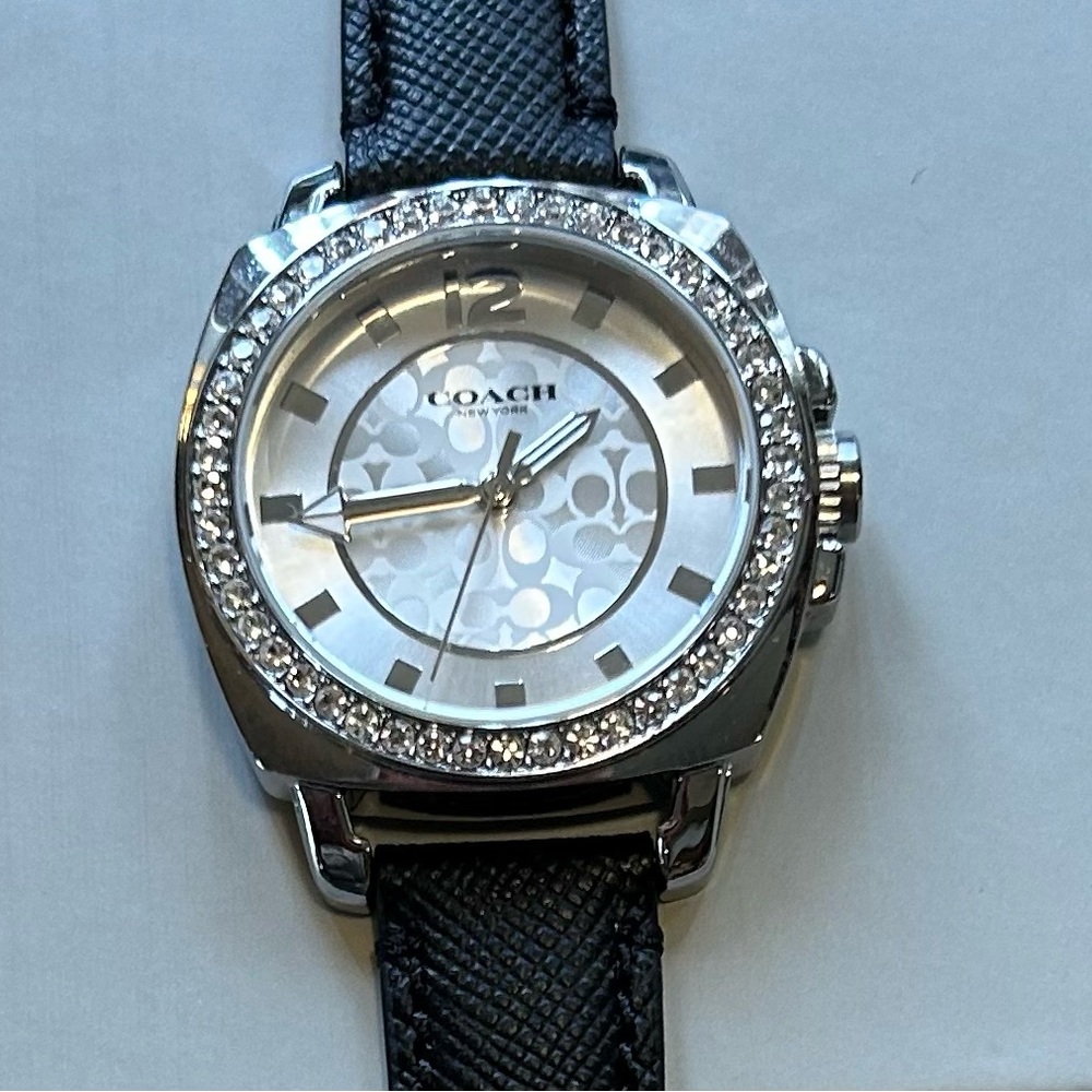 Coach Boyfriend Watch With 34m Silver Face & Black Textured Leather Band - Picture 5 of 10